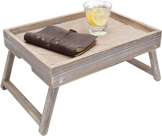 MyGift Vintage Graywashed Wood Bed Tray with Folding Legs - Foldable Breakfast Table Laptop Desk ... | Amazon (US)