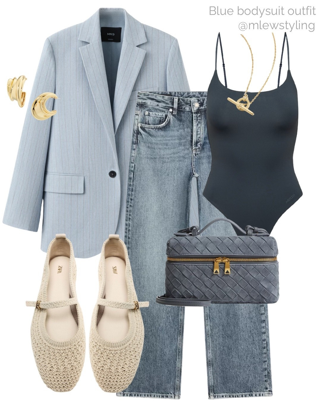 Spring outfit with a blue bodysuit 🌊

Tags: mango blue blazer, massimo
Dutti straight leg jeans, Zara woven ballet flats, bottega veneta handbag, gold earrings, neutral aesthetic, capsule wardrobe, casual workwear, office outfit 

#LTKSeasonal #LTKootd #LTKWorkwear