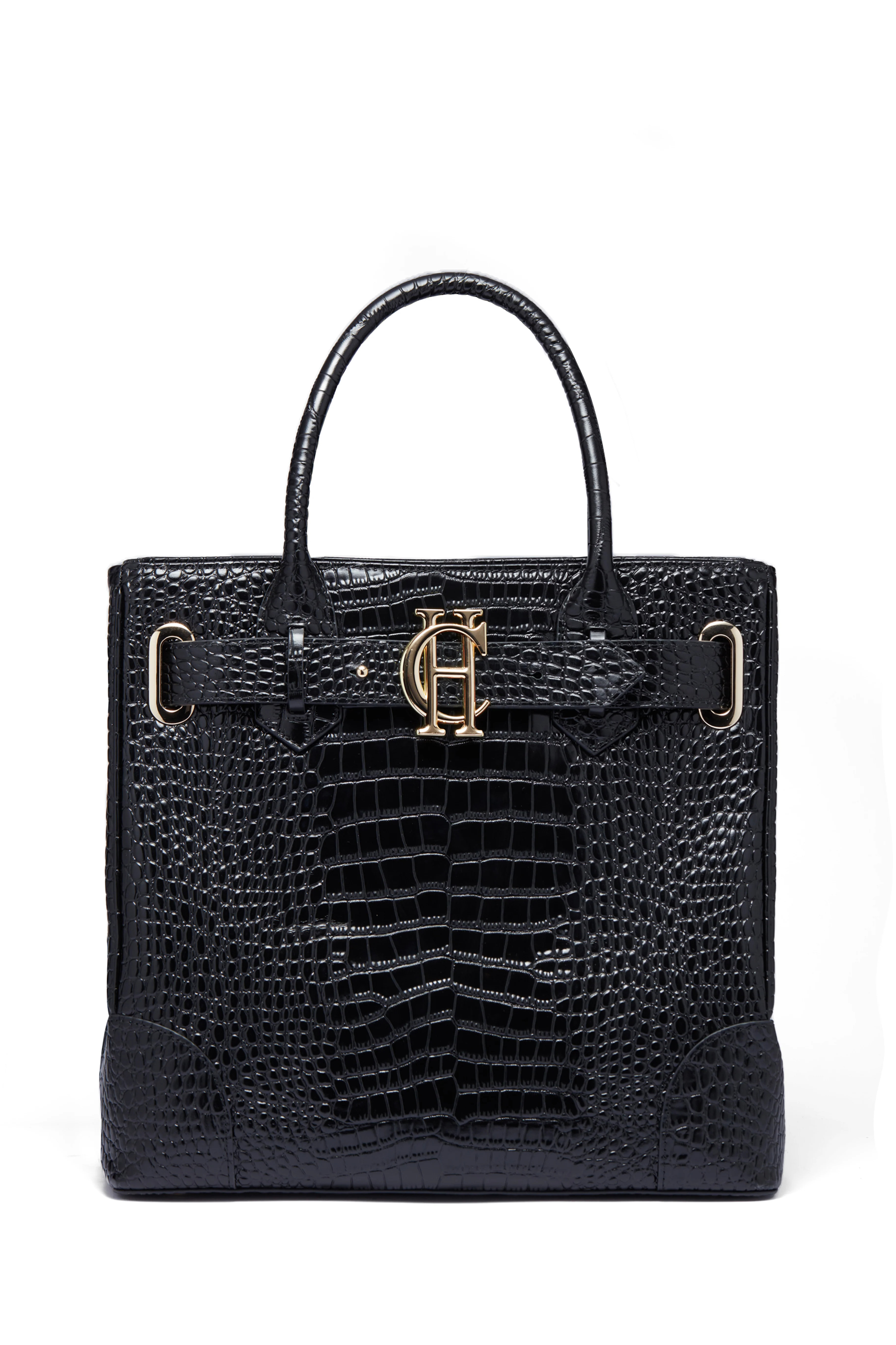 The Brompton Tote (Black Croc) | Holland Cooper
