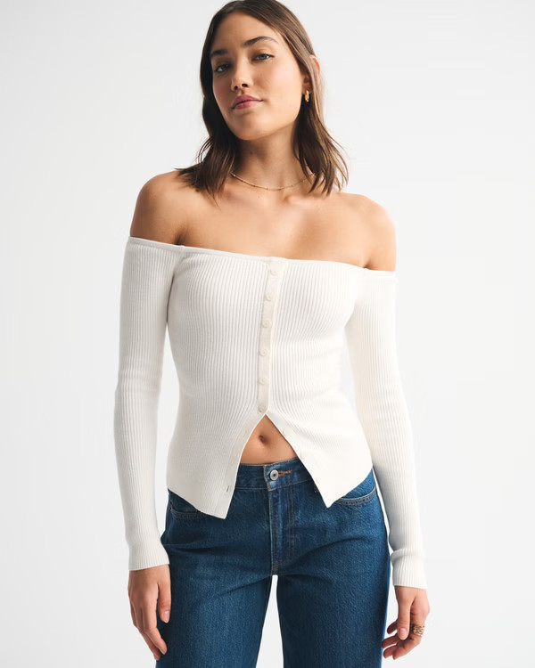 Women's Off-The-Shoulder Button-Through Top | Women's Tops | Abercrombie.com | Abercrombie & Fitch (US)