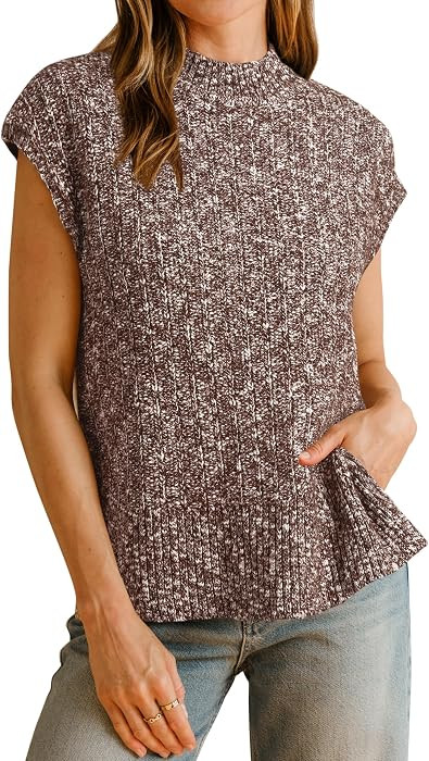 Arach&Cloz Women's Cotton Blend Cap Sleeve Side Slit Sweater Vest Fall Casual Tops 2025 | Amazon (US)