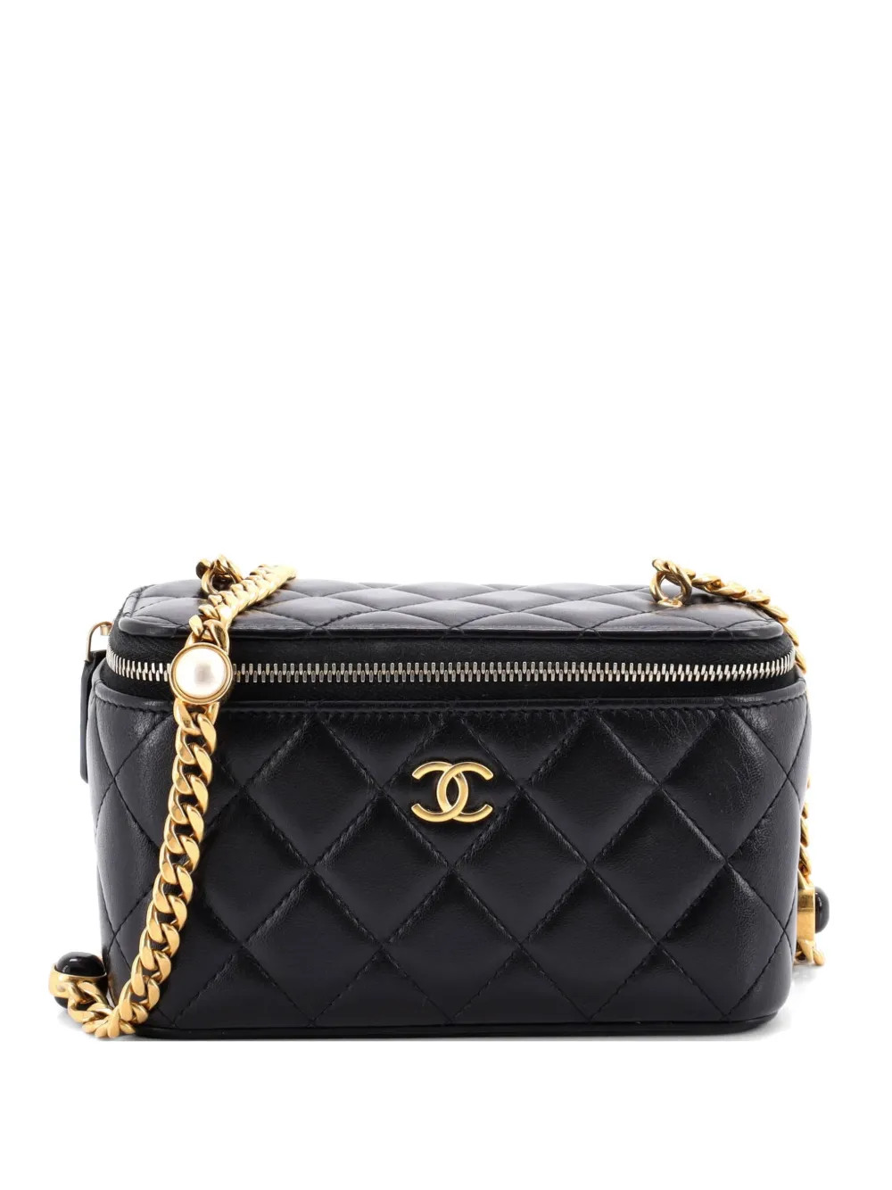 CHANEL Pre-Owned Classic Vanity Case With Resin Pearl Chain Quilted Lambskin Small Clutch Bag | B... | Farfetch Global