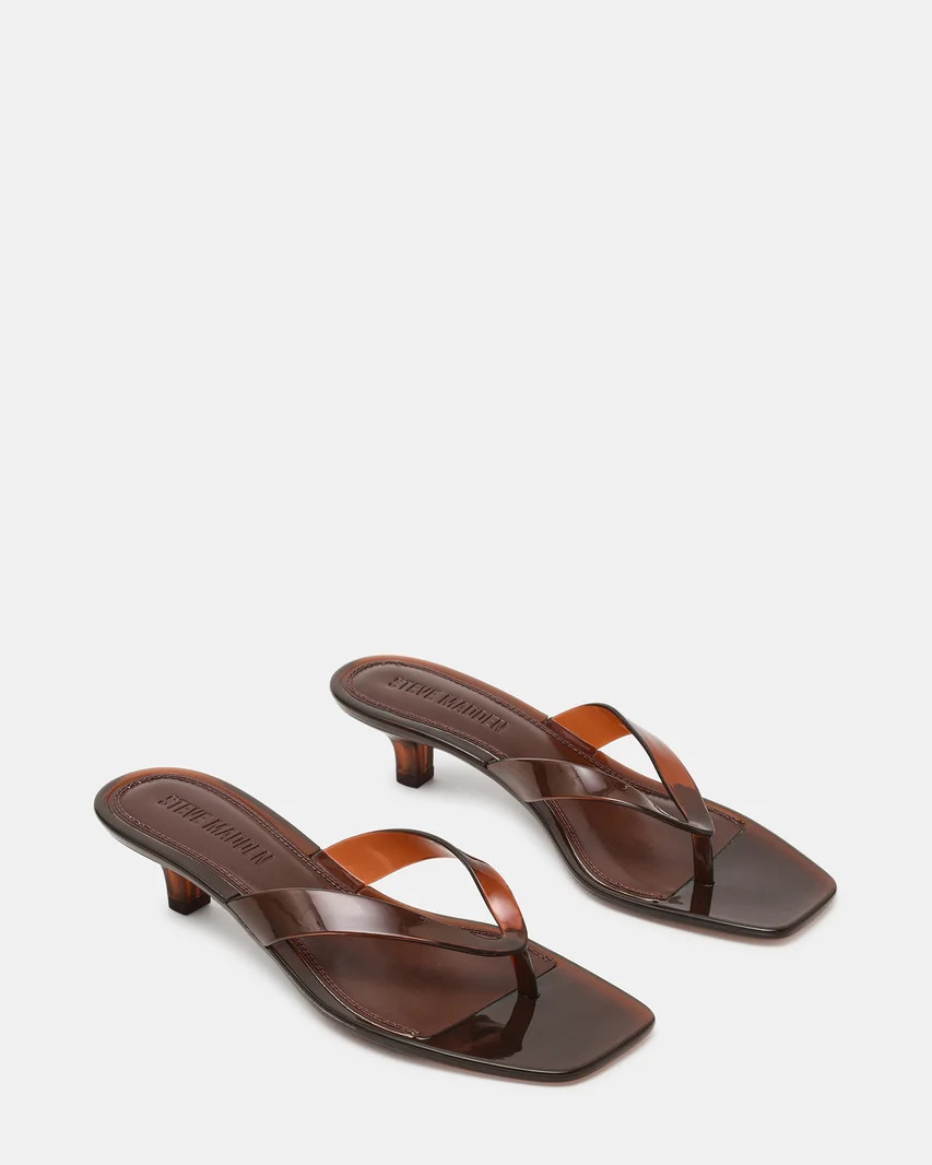 TRACIE Jelly Dark Brown Thong Strap Women's Kitten Heel | Steve Madden (US)