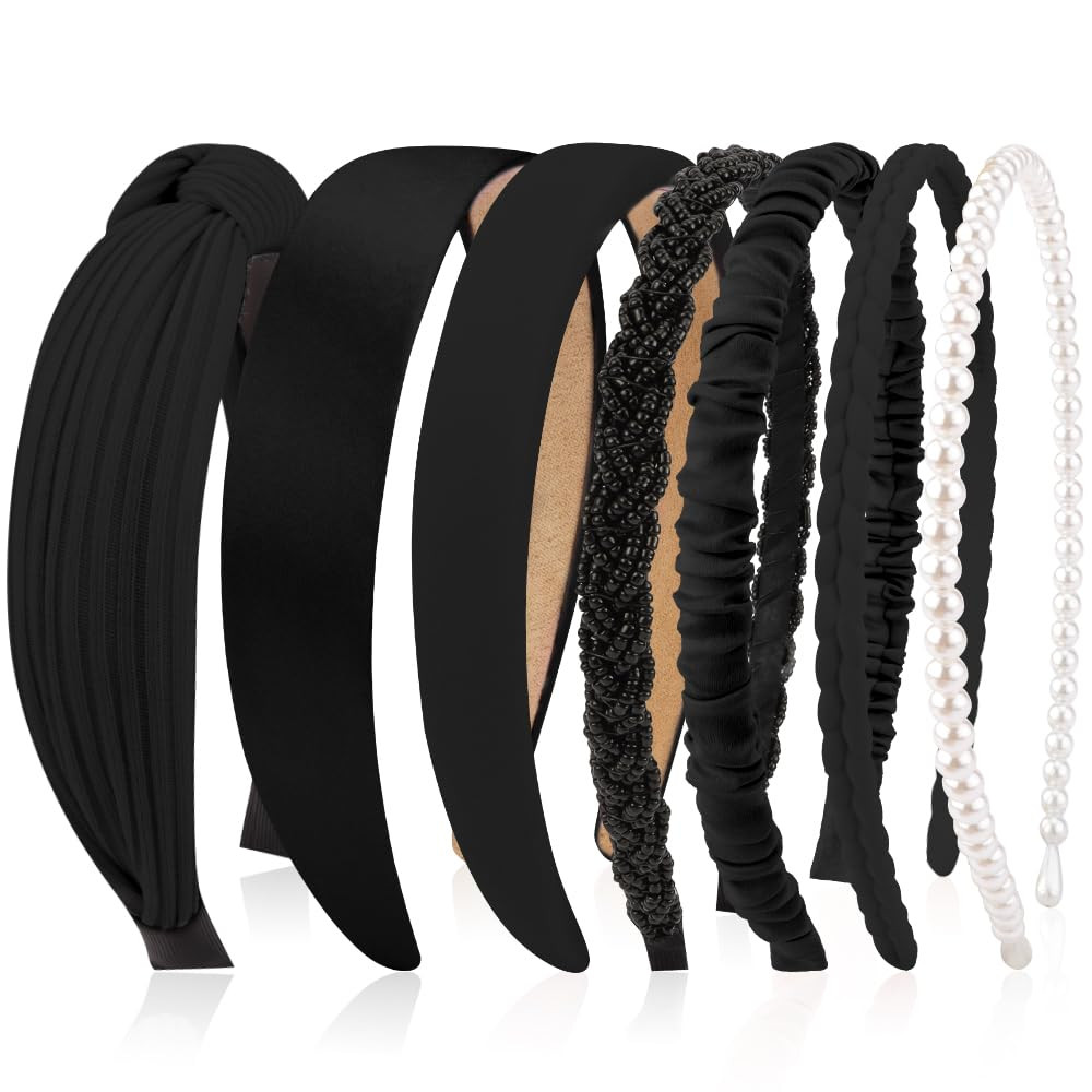 AHONEY 7 Pack Black Headbands for Women Girls Headbands Non Slip Hairbands Cute Hair Accessories ... | Amazon (US)