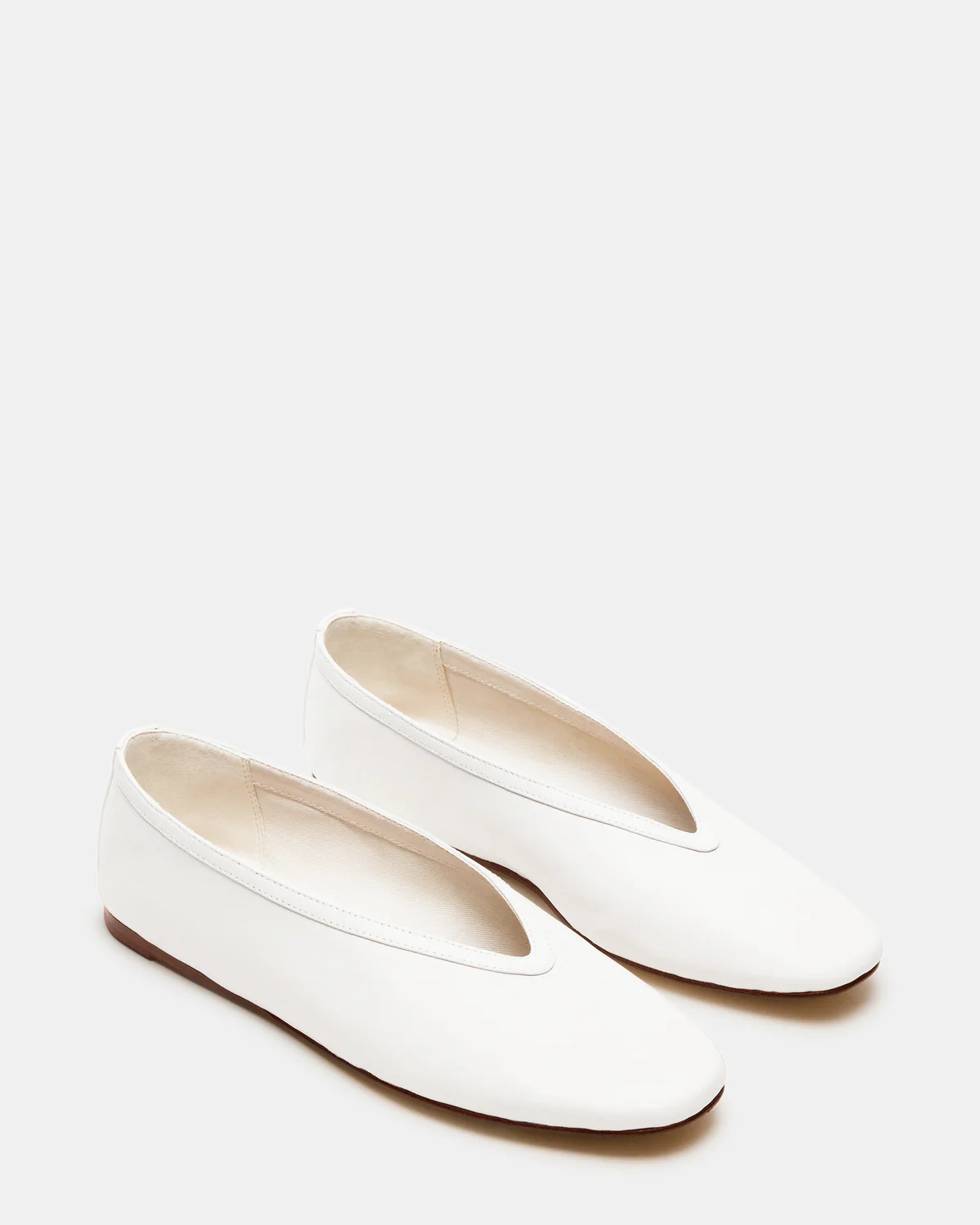 LENI White Leather Square-Toe Ballet Women's Flat | Steve Madden (US)