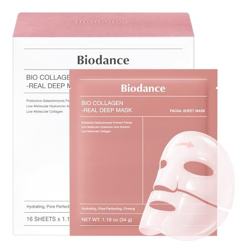 BIODANCE Bio-Collagen Real Deep Mask, Hydrating Overnight Hydrogel Face Mask, Pore Minimizing, Plumping, Elasticity Improvement, Korean Skin Care | 1.19oz(34g) x 16ea | Amazon (US)
