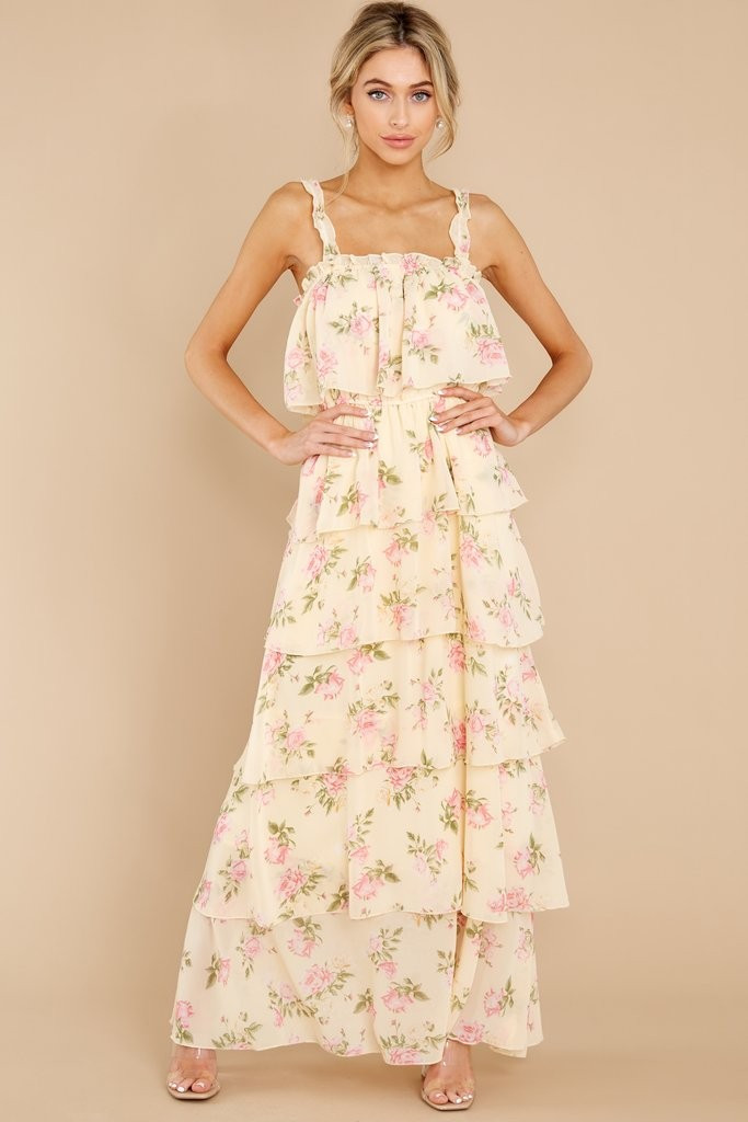 Make It Look Effortless Yellow Floral Print Maxi Dress | Red Dress 