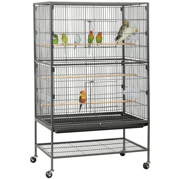 SmileMart Metal 52" Large Rolling Bird Cage with 3 Perches, 4 Feeders, and Extra Storage Shelf, B... | Walmart (US)