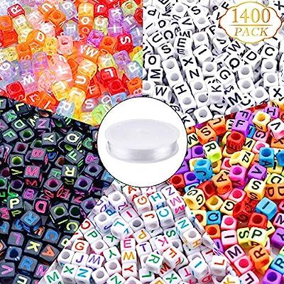 1400pcs 5 Color Acrylic Alphabet Cube Beads Letter Beads with 1 Roll 50M Crystal String Cord for ... | Amazon (US)