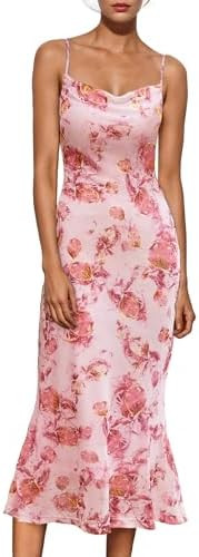 BeryLove Women Summer Floral Mesh Wedding Guest Cocktail Spaghetti Strap Dress | Amazon (US)