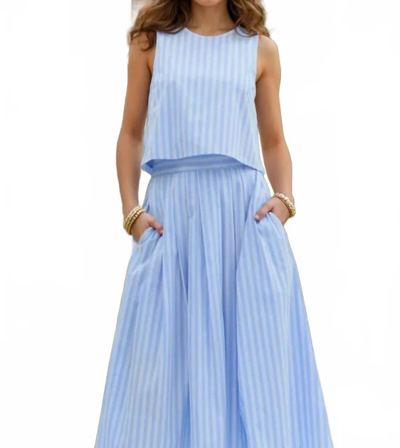 Presley Striped Top And Midi Skirt Set In Light Blue | Shop Simon