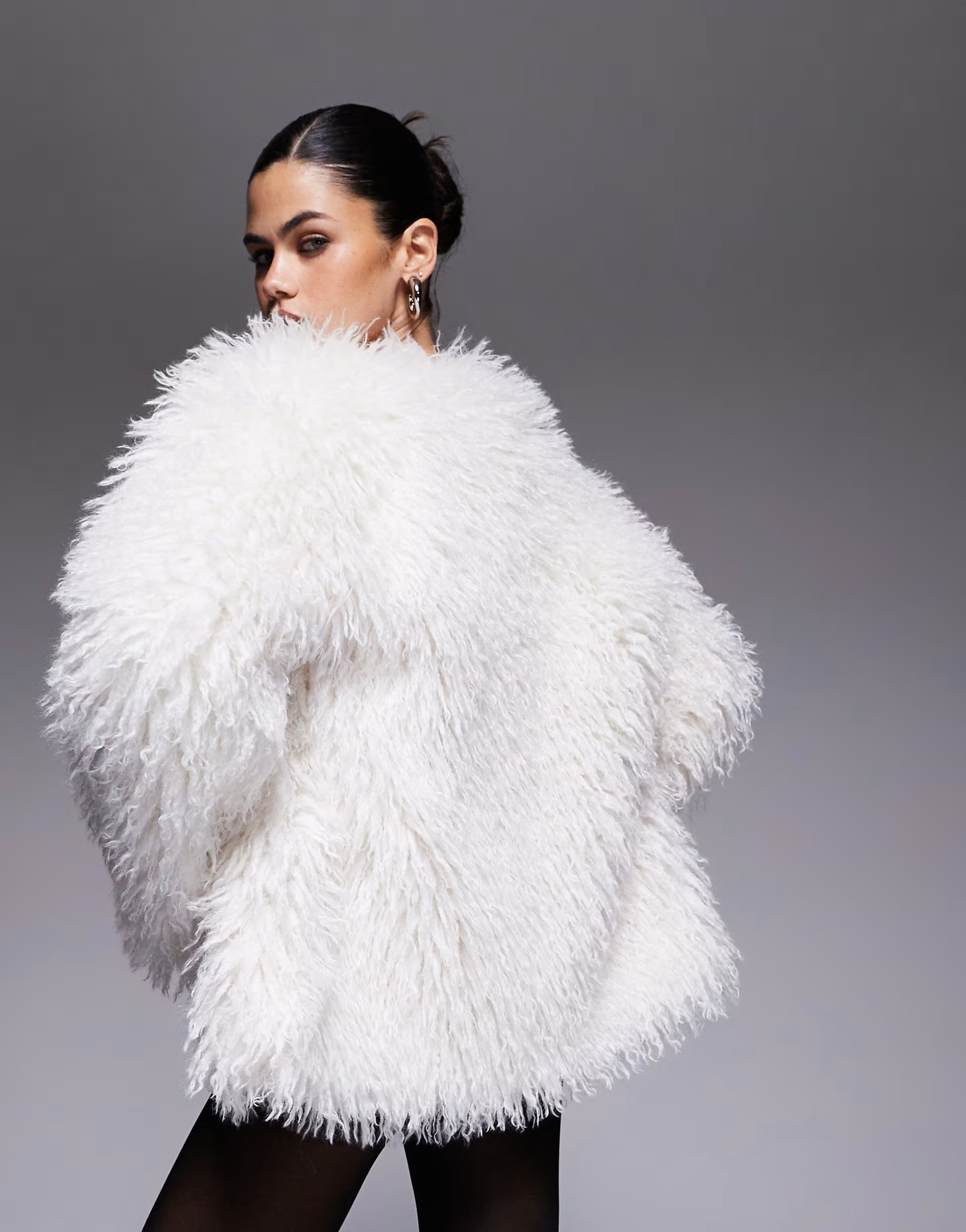 The Frolic exclusive oversized mongolian faux fur jacket in cream | ASOS (Global)
