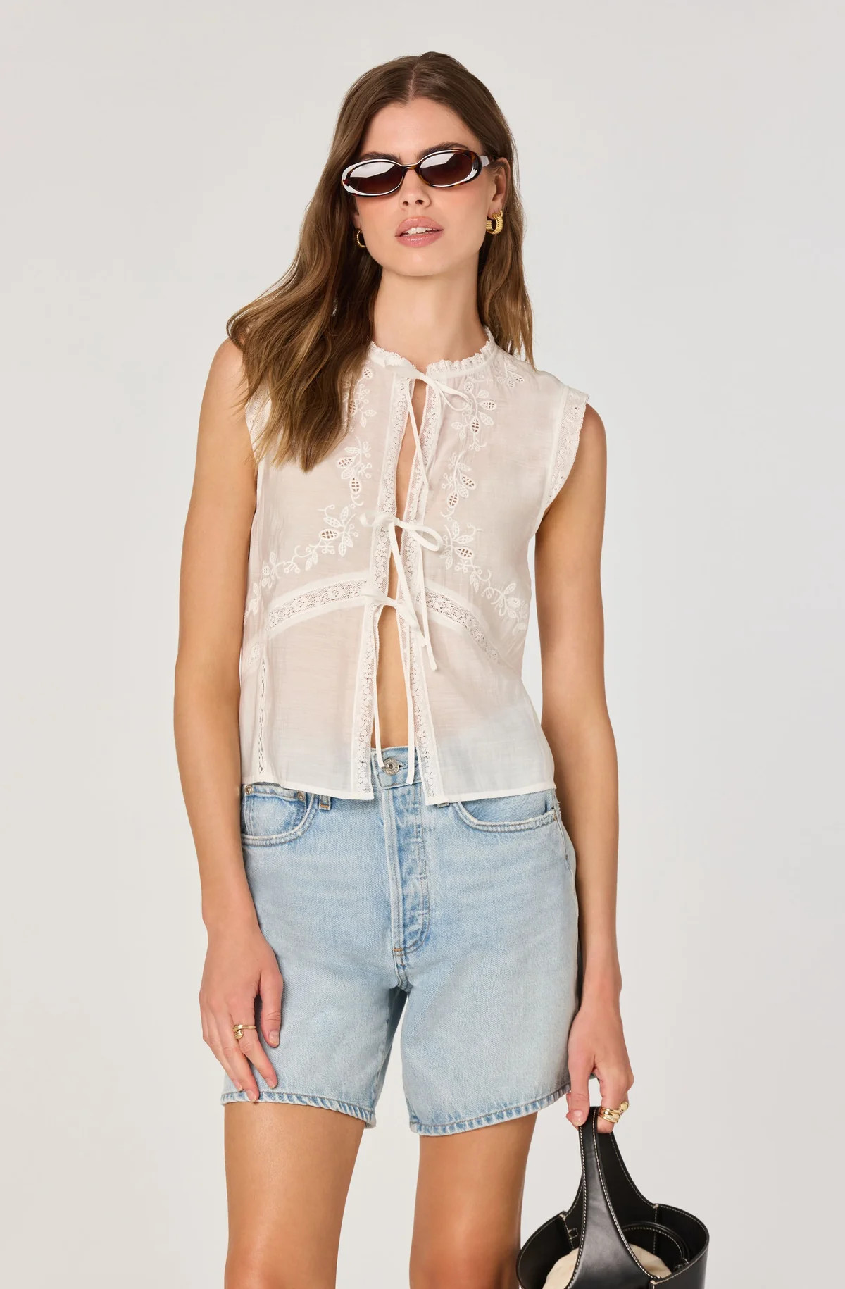Lace Trim Tie-Front Top | ASTR The Label (US)