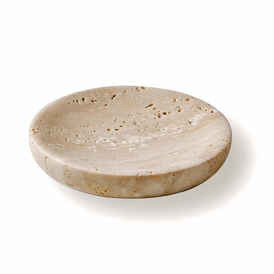 Round Travertine Tray for Jewelry, Marble Trinket Dish Tray, Nightstand Decor, Coaster, Soap Dish... | Amazon (US)