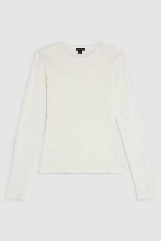 Compact Jersey Long Sleeve Ribbed Top | Karen Millen UK + IE + DE + NL