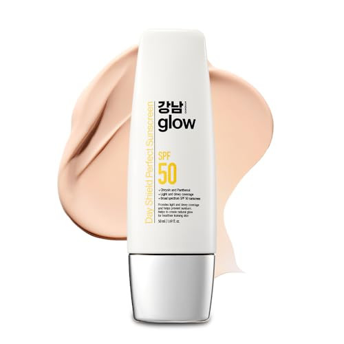GANGNAM GLOW Day Shield Perfect Sunscreen SPF 50 - Effortless Tinted Sunscreen with Zinc Oxide, Sheer Moisturizer for face, Quick Absorption, Broad Spectrum, All Skin Types, Korean Skincare, 1.69 floz | Amazon (US)