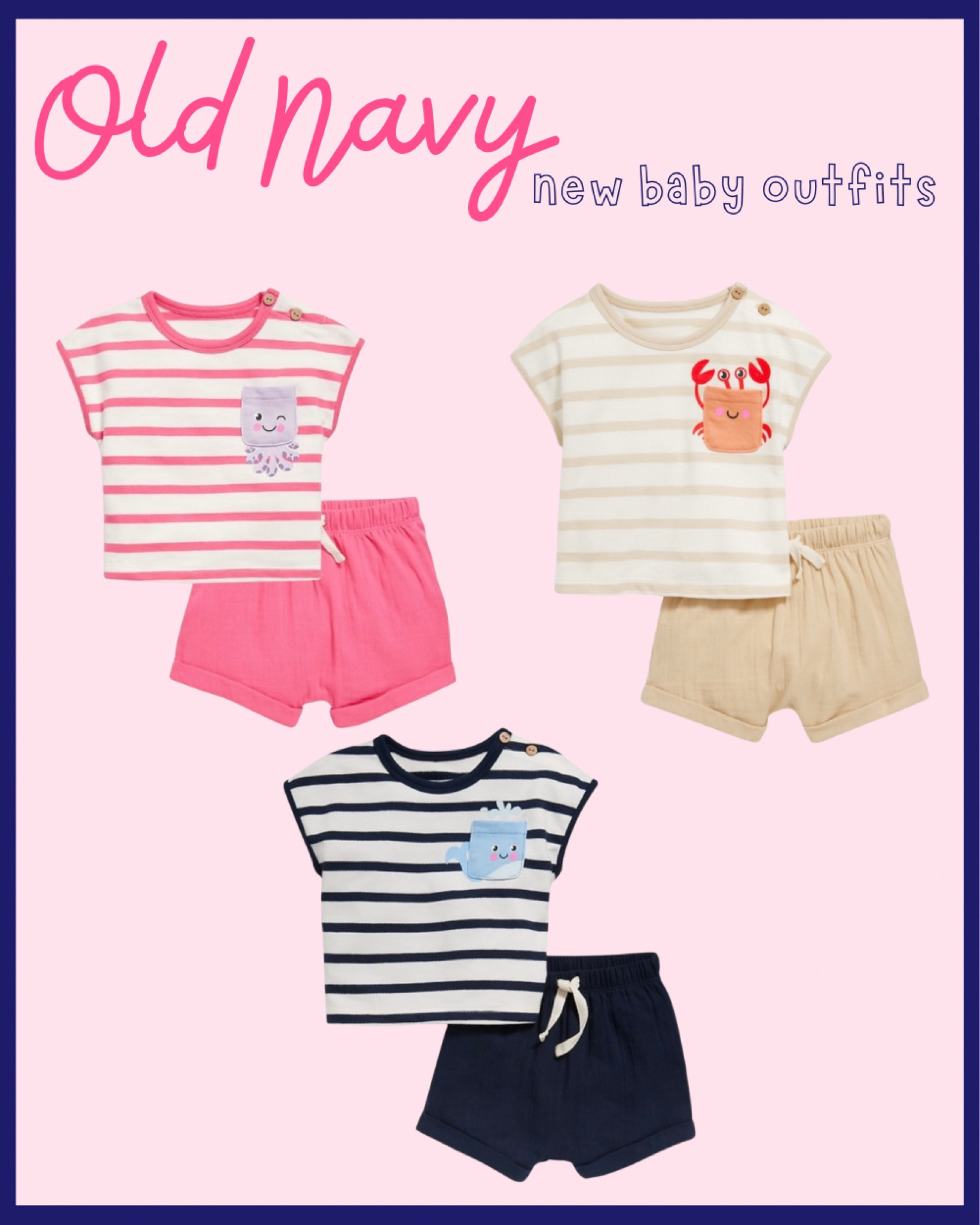 New Summer baby outfits are out at Old Navy! I think the navy and neutral would work for both genders! 
Love the little animals on the pockets! 



#LTKbump #LTKbaby #LTKSeasonal