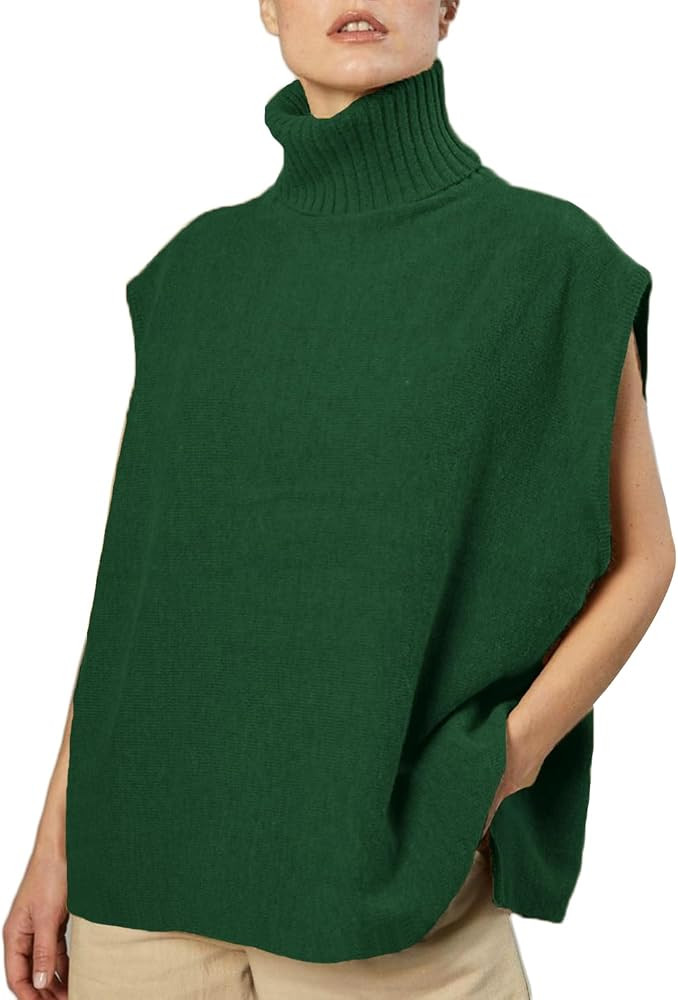 Sdencin Women Turtleneck Oversized Knitted Sweater Vest Sleeveless Split Hem Solid Loose Fit Pull... | Amazon (US)