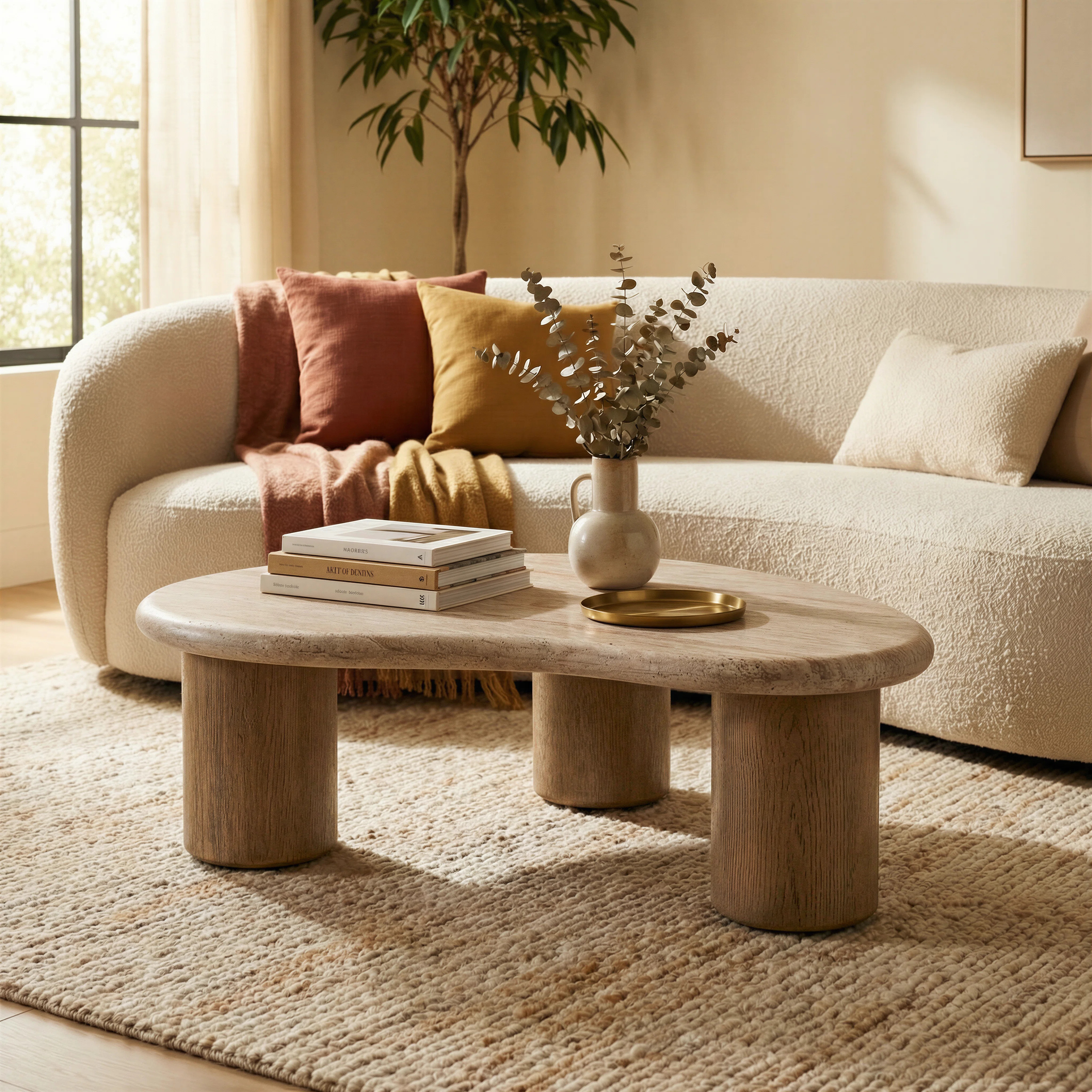 Hokku Designs Marbello Coffee Table With Travertine Effect Concrete Top And Faux Wood Legs Indoor... | Wayfair North America