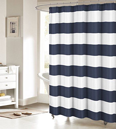 Fabric Shower Curtain: Nautical Stripe Design (Navy and White)70"W x 72"L | Amazon (US)
