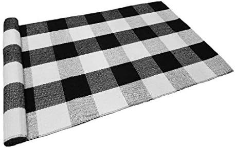 Levinis Black and White Plaid Rug 100% Cotton Porch Rugs Black/White Hand-woven Checkered Door Ma... | Amazon (US)