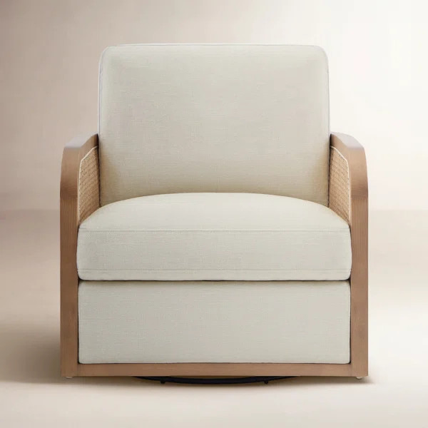 Juliette Upholstered Natural Cane Swivel Barrel Chair | Birch Lane