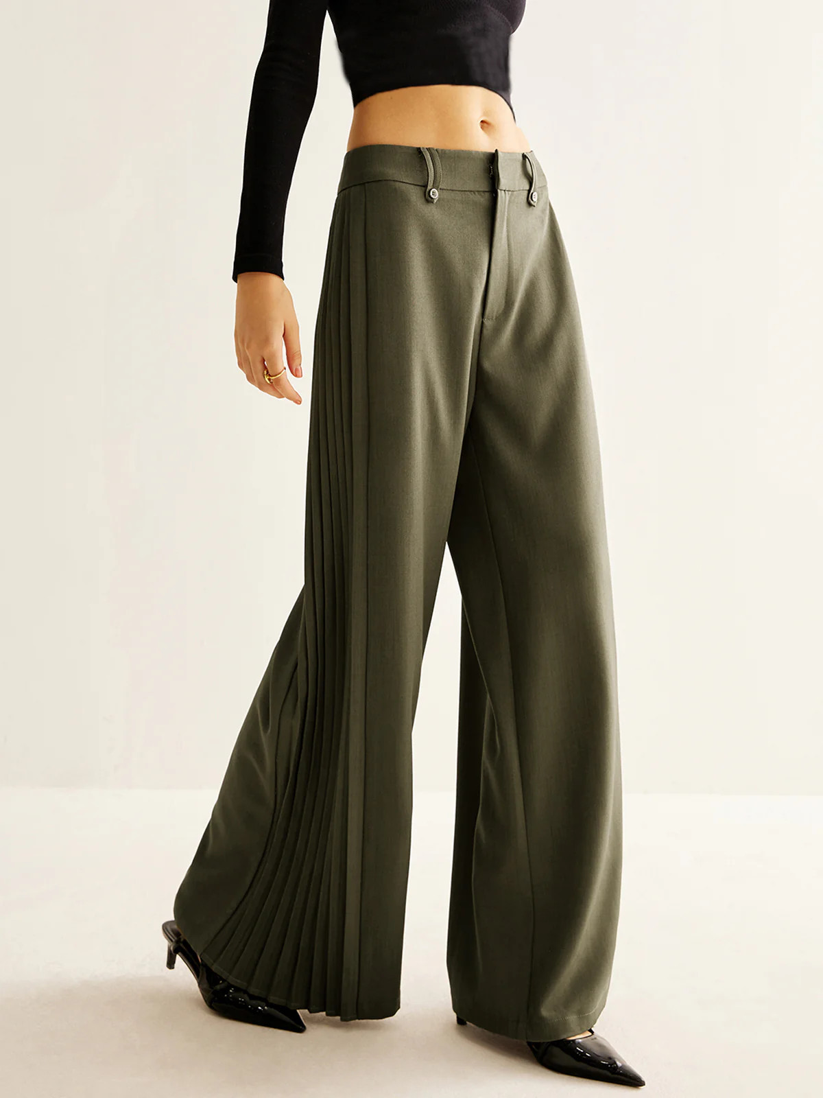 Side Pleated Wide-Leg Pants | Commense