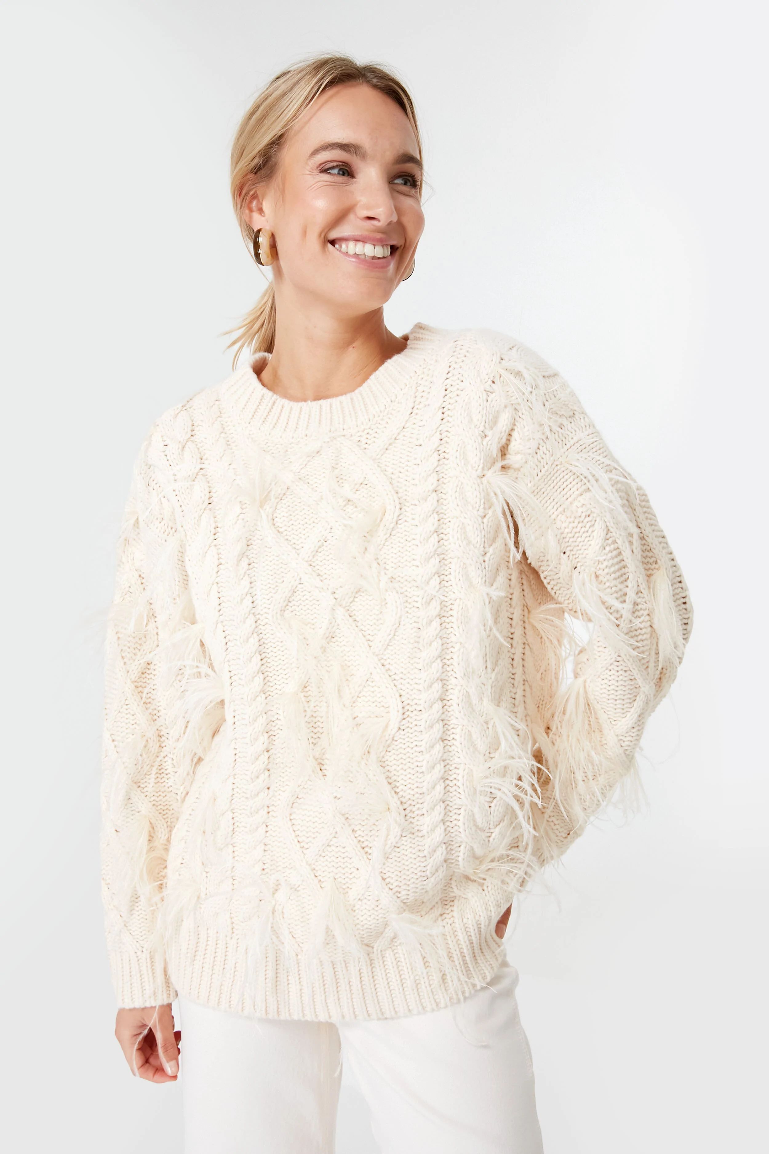 Cream Talulah Feather Sweater | Tuckernuck (US)