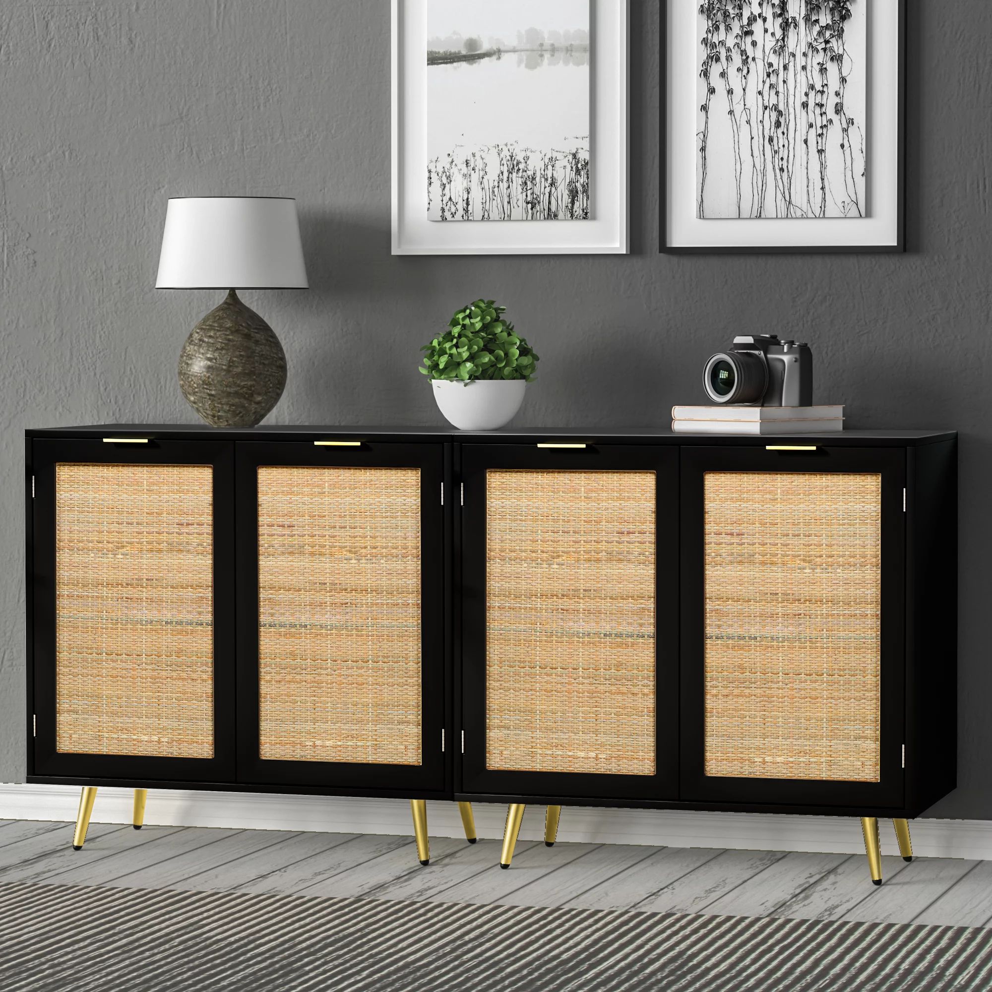 Eumyviv 31.5" Height Accent Cabinet with 2 Rattan Doors, Mid-Century Storage Sideboard and Buffet... | Walmart (US)