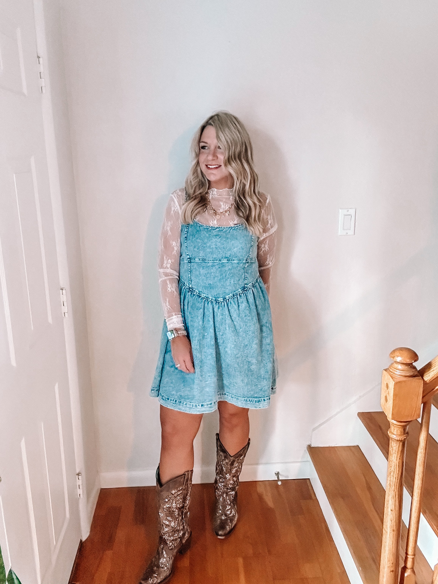 Country concert ready 

#westernoutfit #cowgirl #cowgirlboots #denimdress 

#LTKParties #LTKFindsUnder100 #LTKBeauty