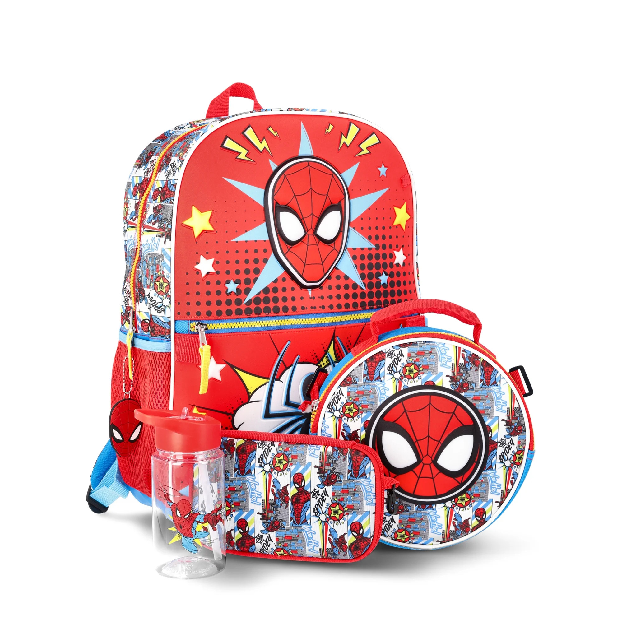 Marvel Spider-Man Boys 17" Backpack, Lunch Kit, Zip Case, Keychain and Water Bottle 5-Piece Set, ... | Walmart (US)