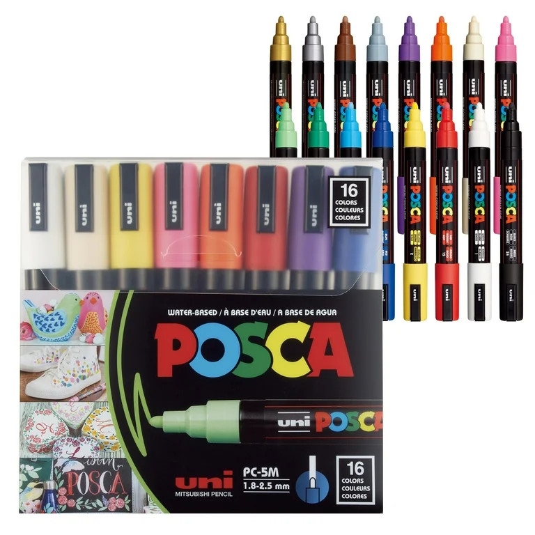 Uni POSCA PC-5M Paint Marker Set – 16 Assorted Colors, Medium Point (1.8-2.5mm), Acrylic Paint ... | Walmart (US)