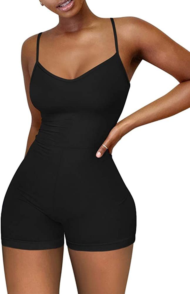 Amazon.com: XXTAXN Women's Sexy Sleeveless Spaghetti Strap Party Club Short Rompers Jumpsuit Blac... | Amazon (US)