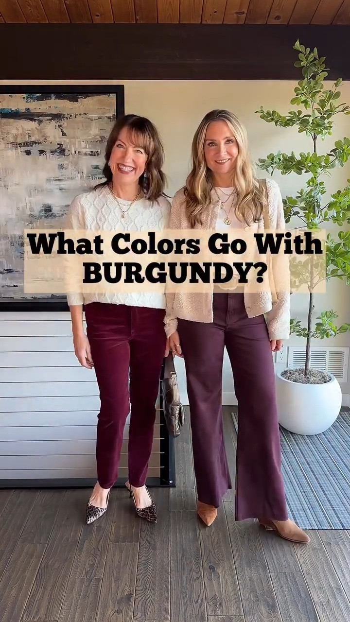 Next in our series of what to wear with trending colors, we’re styling burgundy pants!

Burgundy is such a pretty color, and it’s especially fun to style for the holiday season! We added a bit of bling to elevate our outfits and make them festive!✨ We love expected combos like beige and denim with burgundy, but we tried to push ourselves by adding pink, orange, and even more burgundy for a monochromatic look! What is your favorite color combo? 

We rotated through three pairs of burgundy pants that we love! We’re wearing a straight leg pair of corduroy pants from @kutfromthekloth, a high waisted wide leg jean from @pistoladenim and a longer, wider straight leg pair from @mango. All 10 out of 10!!👍🏻 We’re both 5’6” and wear size small in tops and 2/4 in jeans. 
Burgundy pants, Kut From the Kloth, corduroy pants, Pistola, wide leg jeans, Mango, straight leg jeans, beige sweater, leopard sweater, burgundy top, pink sweater, denim shirt, holiday outfit, winter sweater, polka dot, embellished top, sequin top

#LTKSaleAlert #LTKFindsUnder100 #LTKOver40