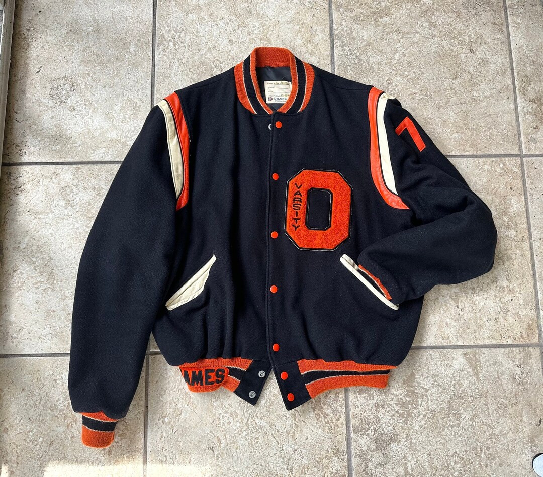 1970s Black & Orange Wool and Leather Varsity Jacket Extra Large ORANGE Ivy League Trad - Etsy Me... | Etsy ROW