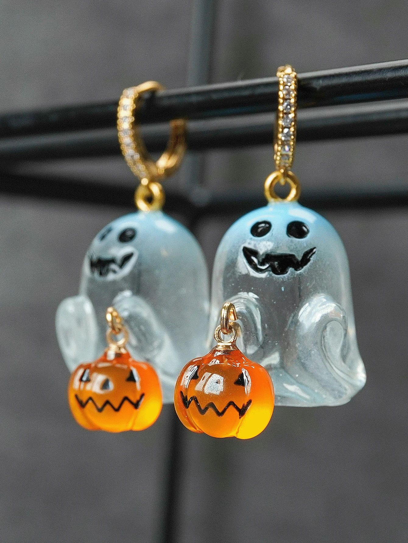 Ghost Pumpkin Earrings With Zirconia Circle Halloween Decoration For Women, Daily Wear | SHEIN