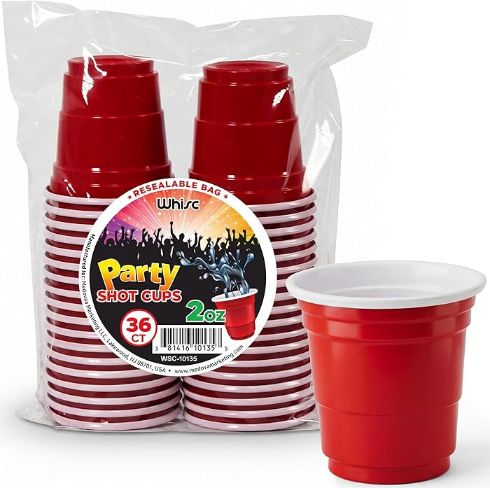 WHISC Red Disposable Shot Glasses, 2 oz \u2013 36-Pack Heavy-Duty Plastic Shot Cups for Parties, ... | Amazon (US)