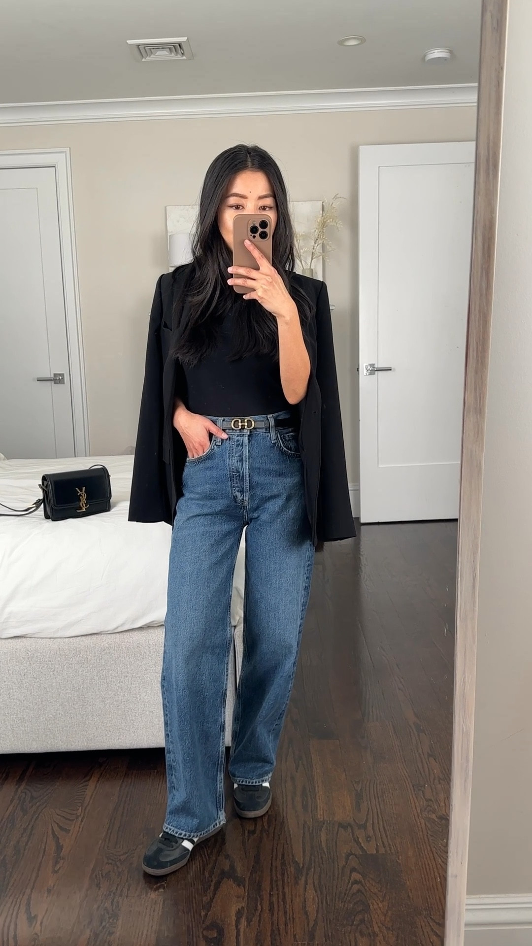 Petite friendly designer jeans + quality staples from Net a Porter

Linked some zimmermann splurge pieces on sale too stocked in petites - FYI a Zimmerman size 00 actually = 00 petite and fits me well! 

• AGolde Jeans in medium wash - for these I sized down to a 23 for a fitted waist. 

The cut is meant to be cropped on the model but I love it as a full length relaxed and very flattering jean for petites. 

Inseam on mine is around 27 inches with an 11 “ high rise.

The 100% cotton denim is soft and fits me well with a low heel , or with my sneakers, like Adidas samba with a little bit of slouchy pooling of the hems at the bottom.

• YSL Mica cat eye sunglasses

• edited pieces belt xxs 

• YSL solferino bag 

• theory crepe blazer 00. Their crepe material is so good!

Wearing my older theory jersey turtleneck 

#petite smart casual outfits with denim 

#LTKworkwear #LTKitbag #LTKSeasonal