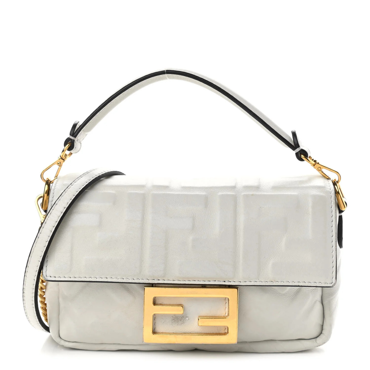 Nappa FF 1974 Embossed Mini Baguette White | FASHIONPHILE (US)