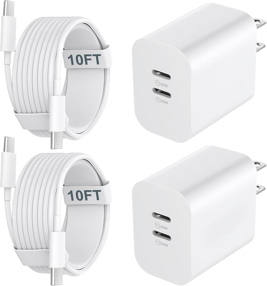 Phone 15/15 Pro Max Charger Fast Charging, 20W Dual Port USB C Charger Block with 10FT Long USB C... | Amazon (US)