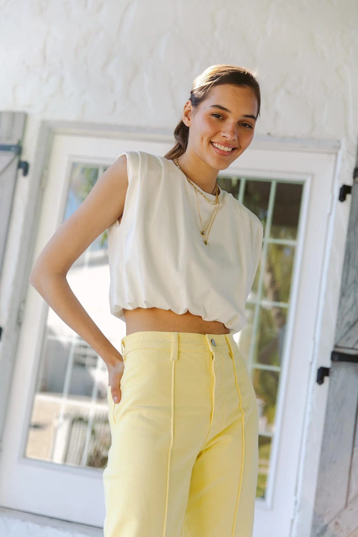 Alisa Padded Shoulder Jersey Bubble Top | South Moon Under