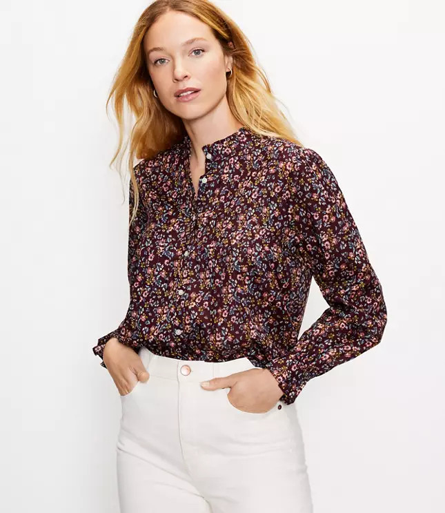 Floral Pintucked Ruffle Blouse | LOFT