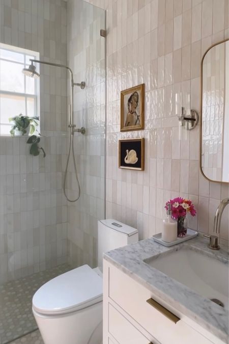 Our girl’s bathroom is complete love the pearly tiles and all the details in this space  