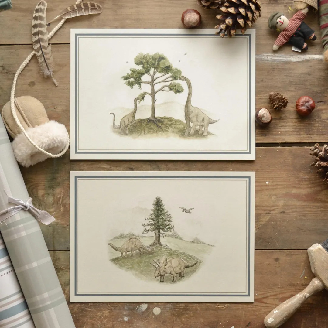 Vintage Dinosaur Art Print Set: Watercolor Landscape, Kids Room Decor - Etsy | Etsy (US)