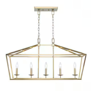 Home Decorators Collection Weyburn 36 in. 5-Light Gold Farmhouse Linear Chandelier Light Fixture ... | The Home Depot
