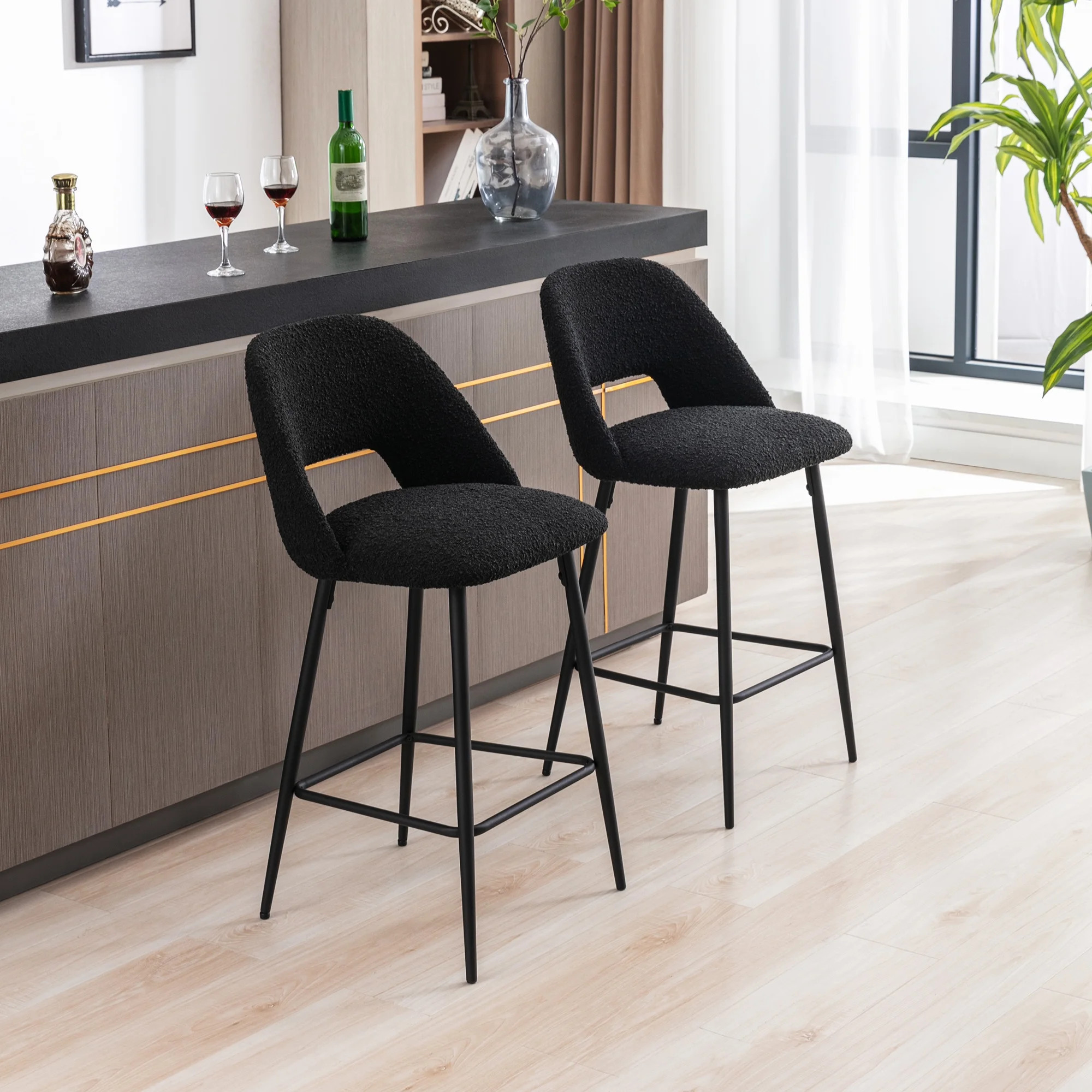 Zesthouse 26.8" Barstools Set of 2, Boucle Fabric Counter Height Bar Stools with Black Metal Legs... | Walmart (US)