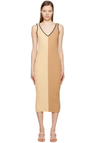 Staud - Brown & Beige Dana Midi Dress | SSENSE