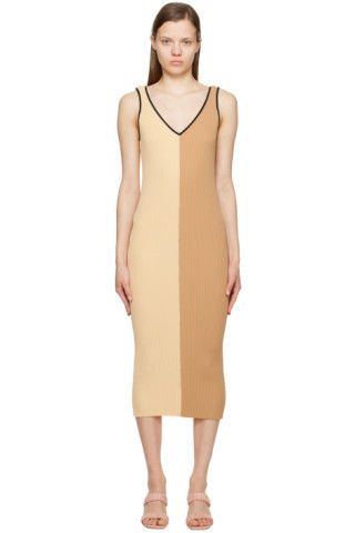 Staud - Brown & Beige Dana Midi Dress | SSENSE