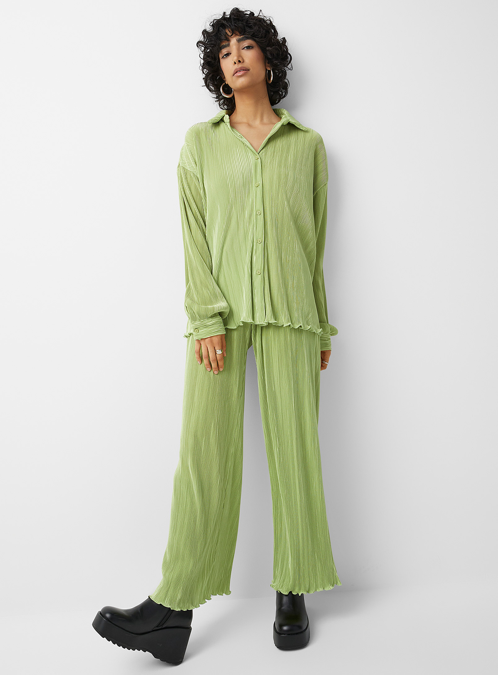 Twik - Chartreuse green pleated pant (Women, Green, SMALL) | Simons
