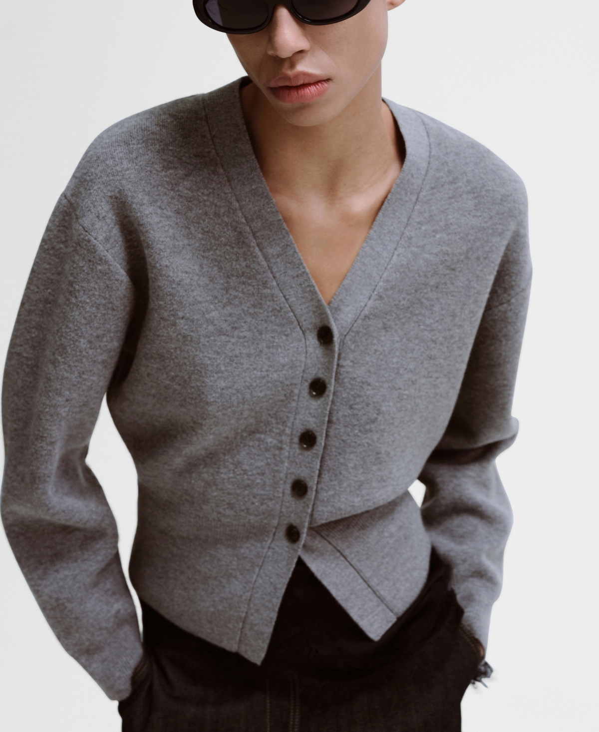 Mango Women's V-Neck Knitted Cardigan - Medium Heather Gray | Macy's